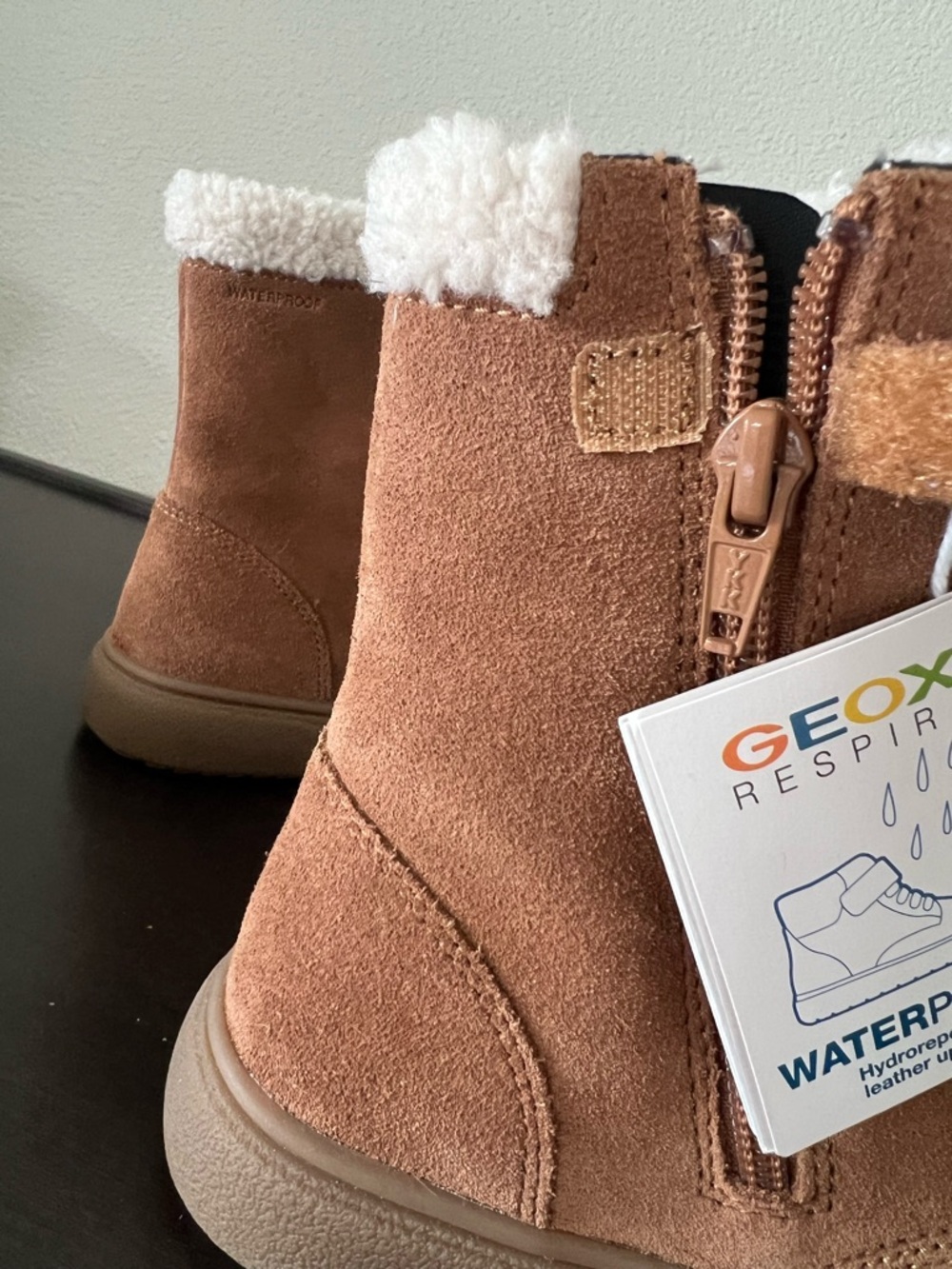 Geox Tan Suede Waterproof Shearling-Trim Ankle Boots girls size 3 - Picture 11 of 13